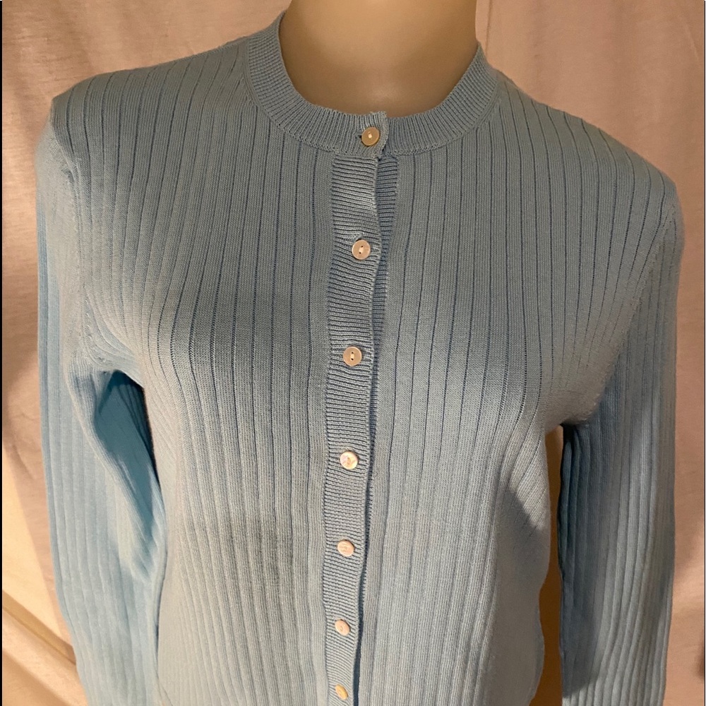 Mendocino Ladies Blue Ribbed Cardigan Sweater M